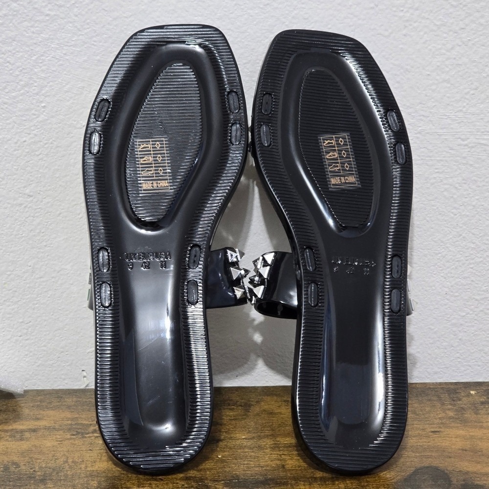 Lauren Lorraine Studley Black Stud Rhinestone Jelly Slide Sandals Size 11 - Picture 6 of 8